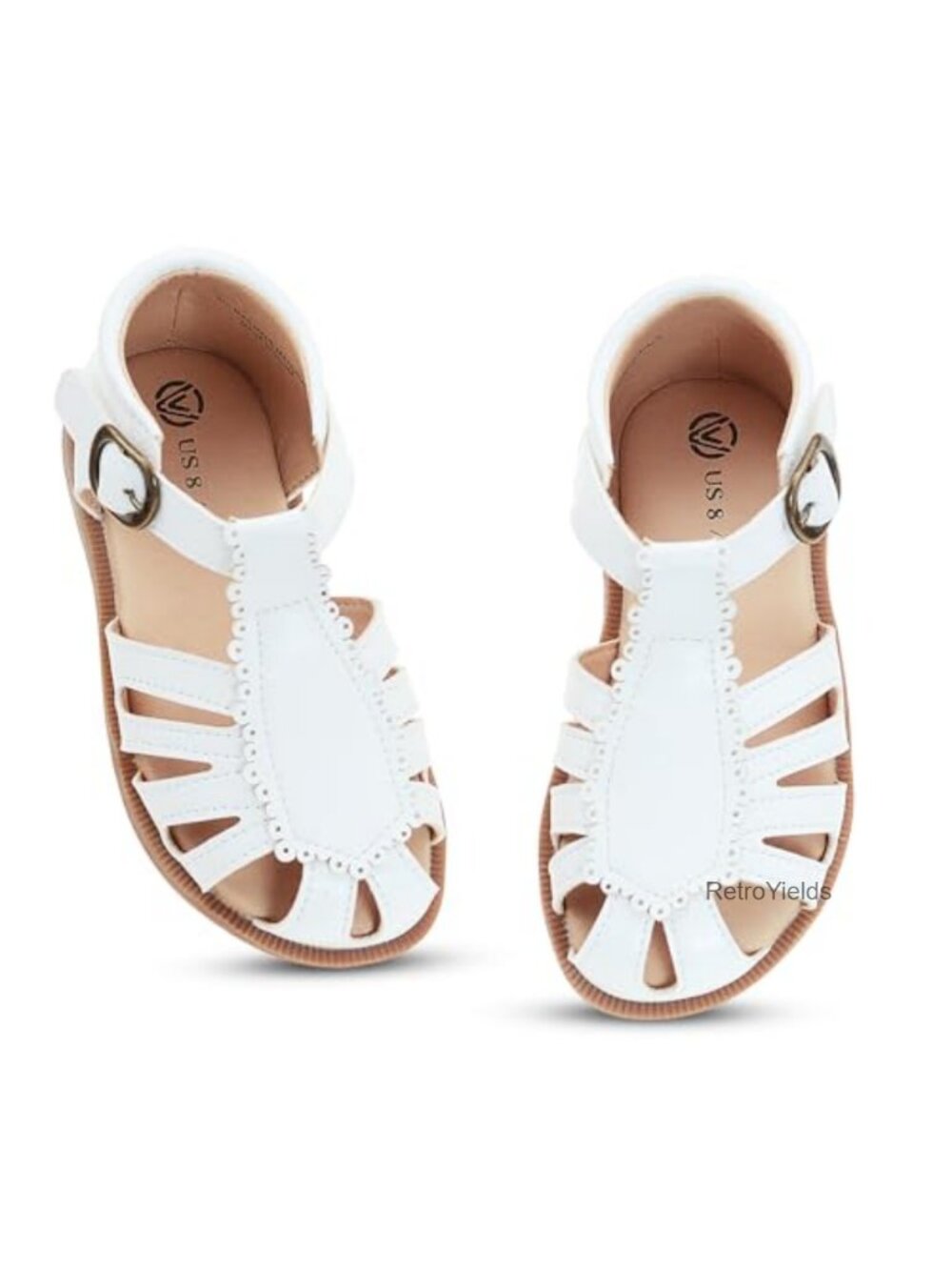 Toddler Girls Faux Leather Closed Toe Sandals Adjustable Hook Loop Non-Slip
